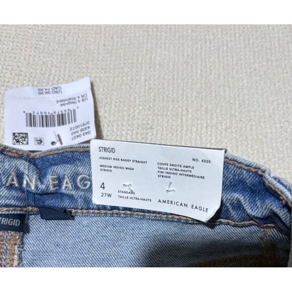 American Eagle Highest Rise Baggy Straight Jeans Womens 4 Distressed NWT - Picture 5 of 13